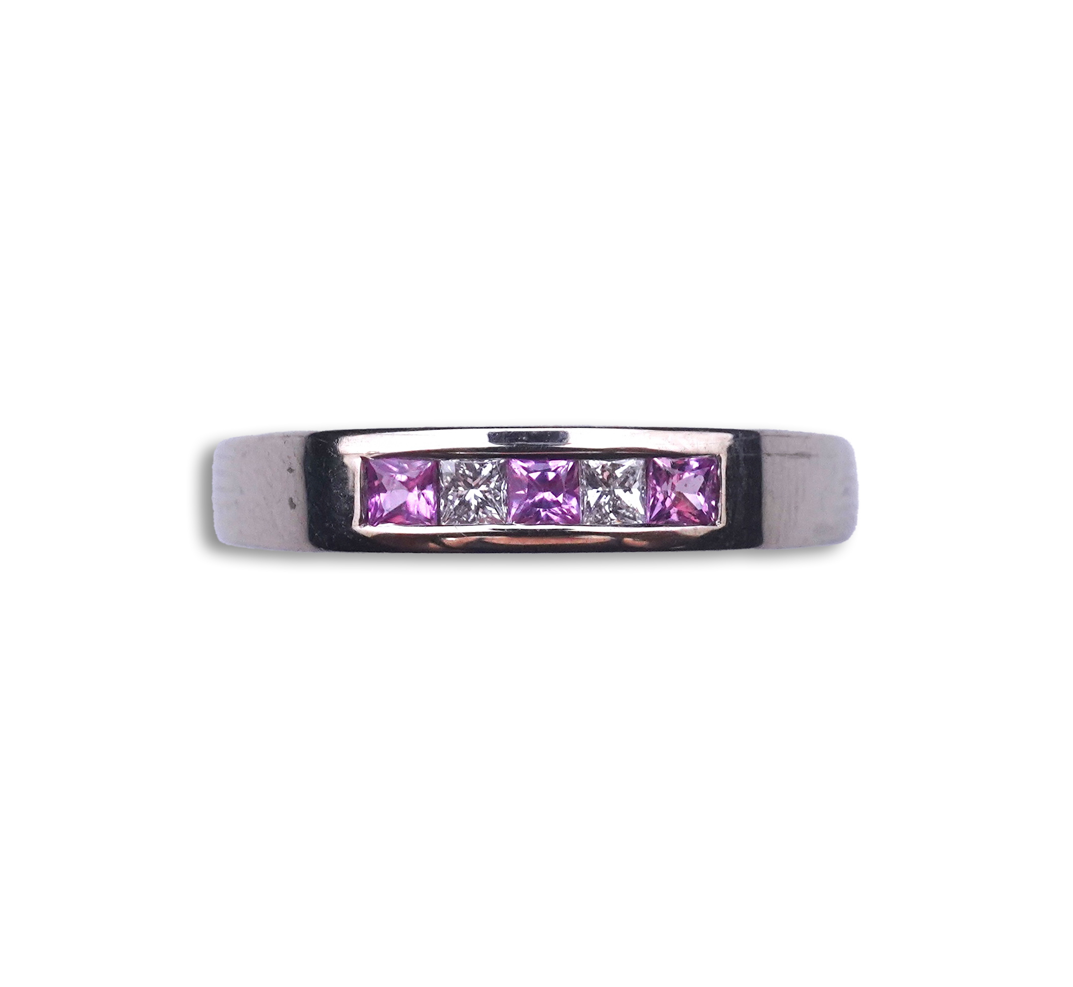 A pink sapphire and diamond ring